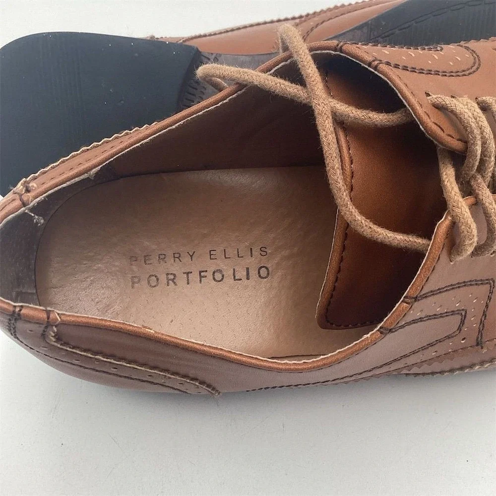 Perry Ellis Portfolio Men's Brown Oxford Dress Shoes‎ Size 10 Wingtip